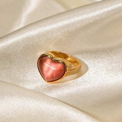 Heart Shaped Pink Cat's Eye Ring