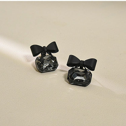 Black Bow Crystal Stud Earrings