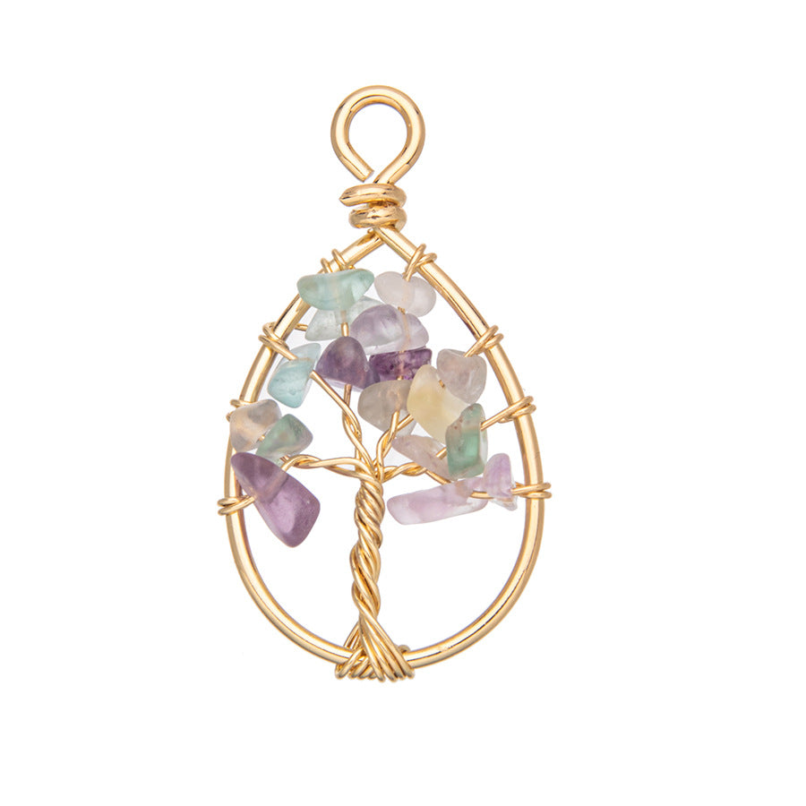 Natural stone crystal fortune tree of life pendant