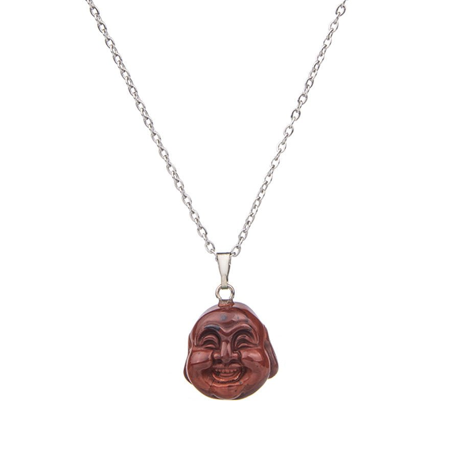 Natural Stone Agate Carved Buddha Pendant Necklace