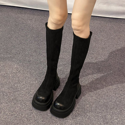 Thick-soled knee-length boots