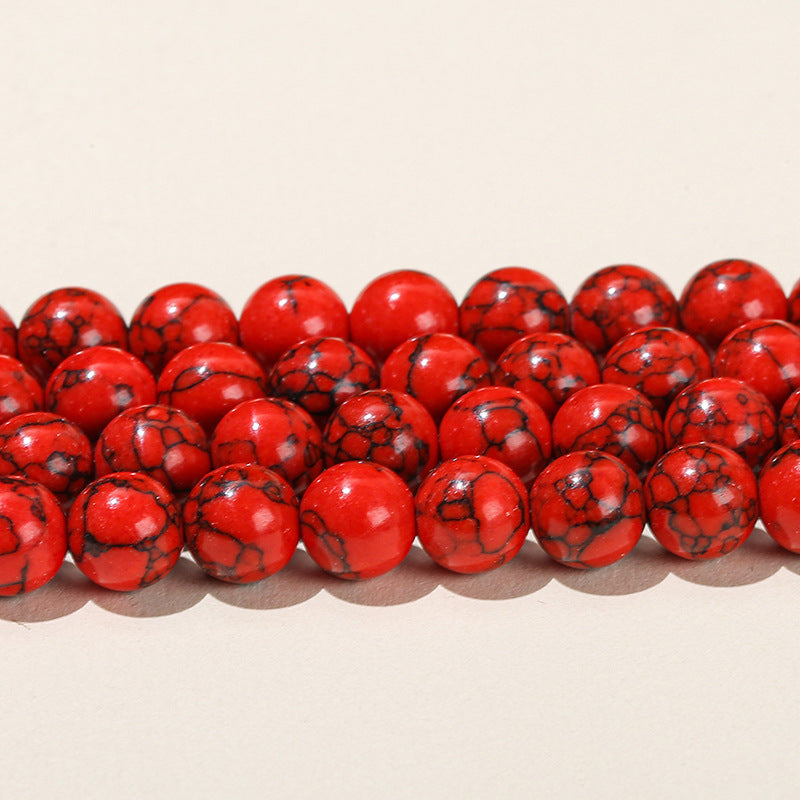 Synthetic red turquoise round beads Black line turquoise loose beads