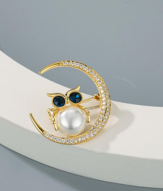 Cute Moon Owl Brooch