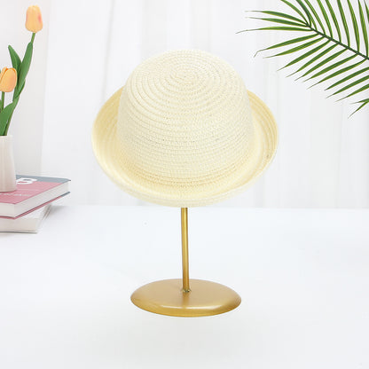 Sombrero de paja para niños resistente al viento con ala acampanada y elegante protección solar 