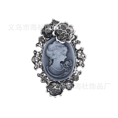 Vintage Embossed Beauty Head Brooch