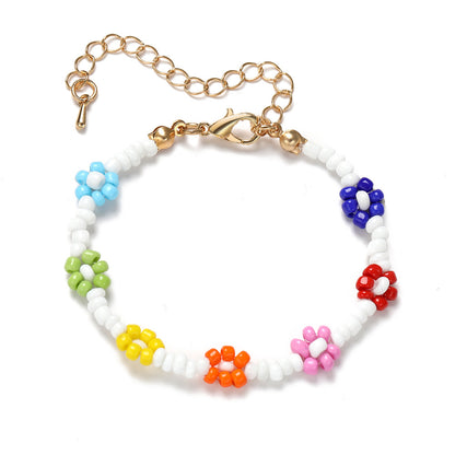 Flower Rice Bead Elastic Cord Beaded Bracelet