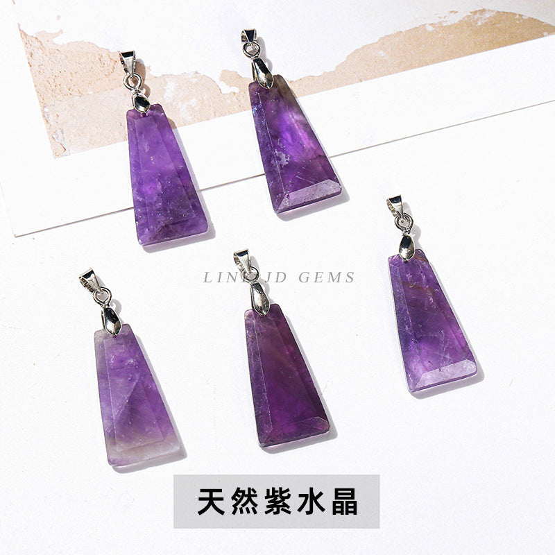 Natural stone crystal cut trapezoidal no matter card pendant