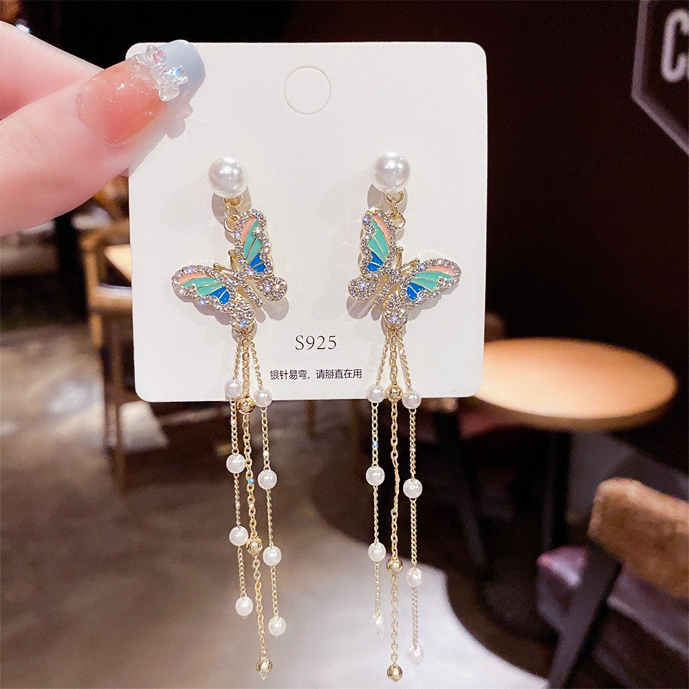 Silver Needle Fashion Butterfly Earrings