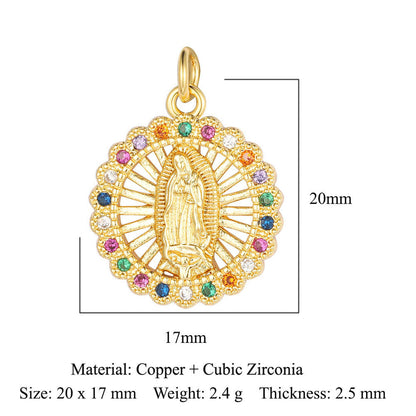 Colgante de collar con cruz de virgen de cobre y circonita 