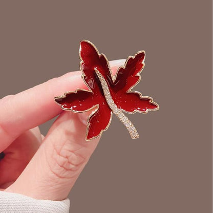 Diamond Red Maple Leaf Brooch