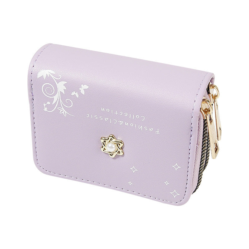 Short cute pearl print wallet