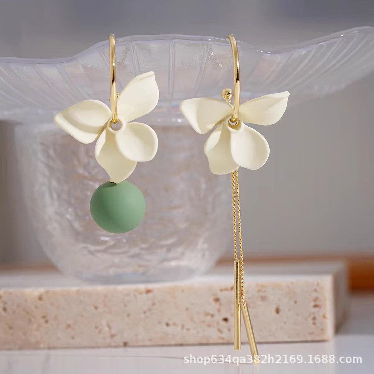 White Flower Summer Earrings Asymmetrical Earrings