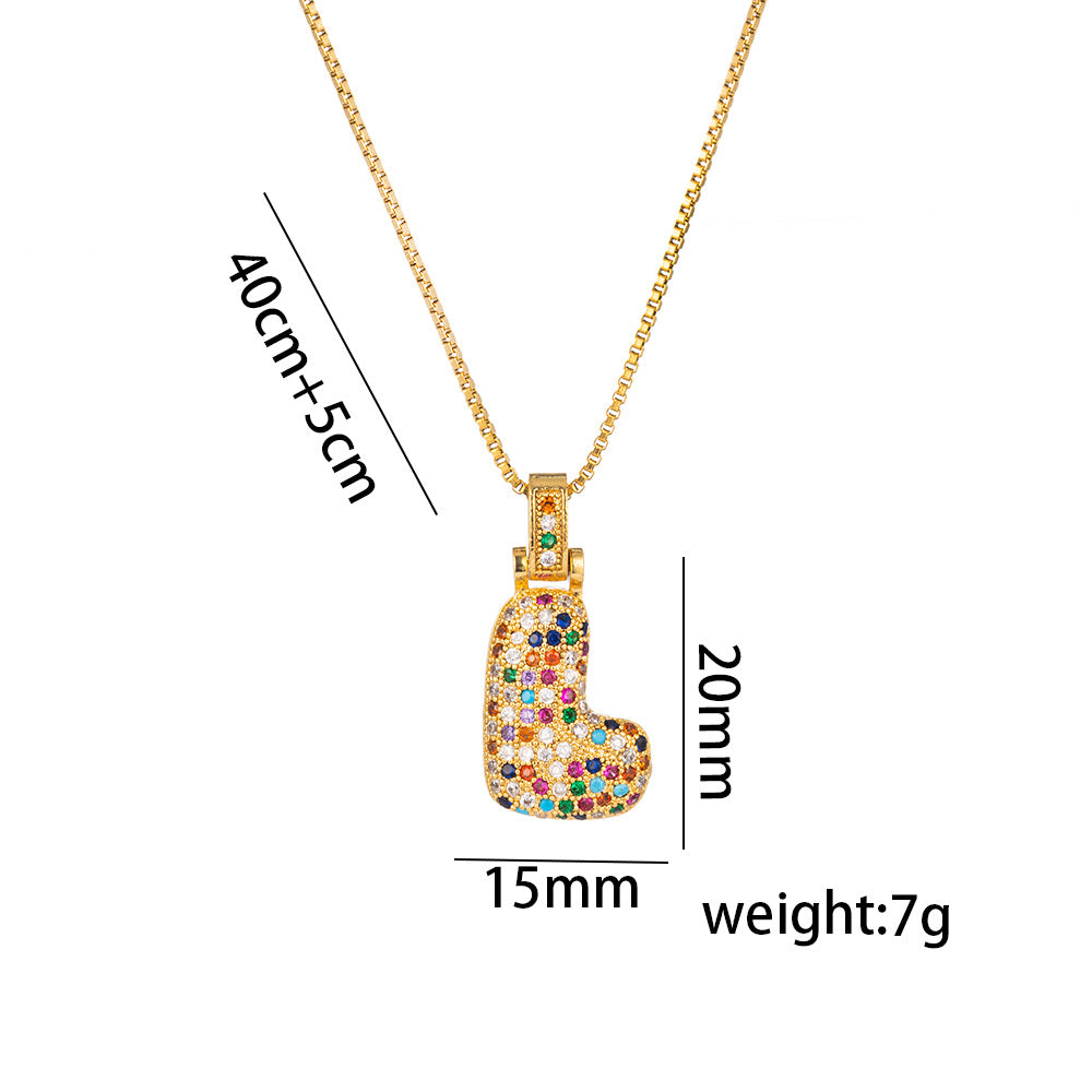 Colorful Zircon Letter Pendant Necklace for Amazon