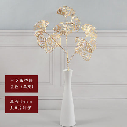 Golden 3-pronged fan blade simulated ginkgo leaf fake leaf