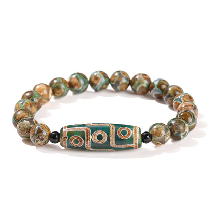 Green nine-eyed dzi bead bucket bead bracelet