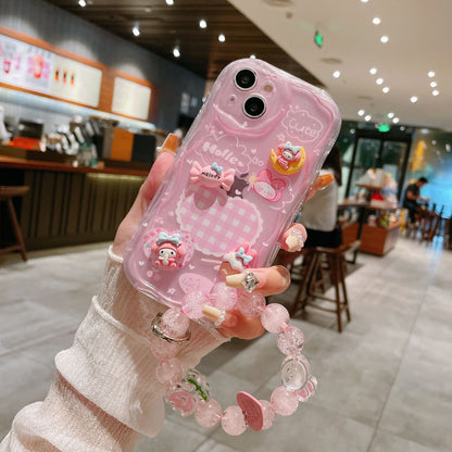 3D Wavy Doll Case iPhone15 Pro 13 Melody Bell Pendant Cover