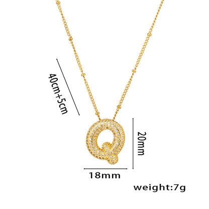 Hip-Hop Ice Sugar Zircon Quartz Letter Pendant American INS Fashion Necklace