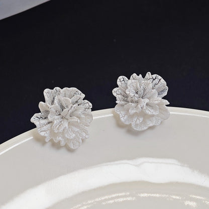 White camellia flower design stud earrings