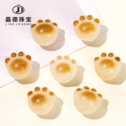 White Jade Bodhi Cat Claw Through Hole Loose Beads