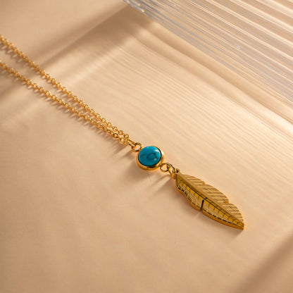 Feather inlaid turquoise necklace