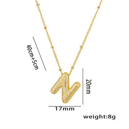 Hip-Hop Ice Sugar Zircon Quartz Letter Pendant American INS Fashion Necklace