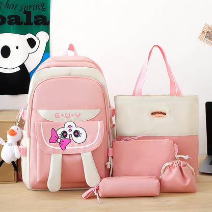 Five-piece backpack cute rabbit student book