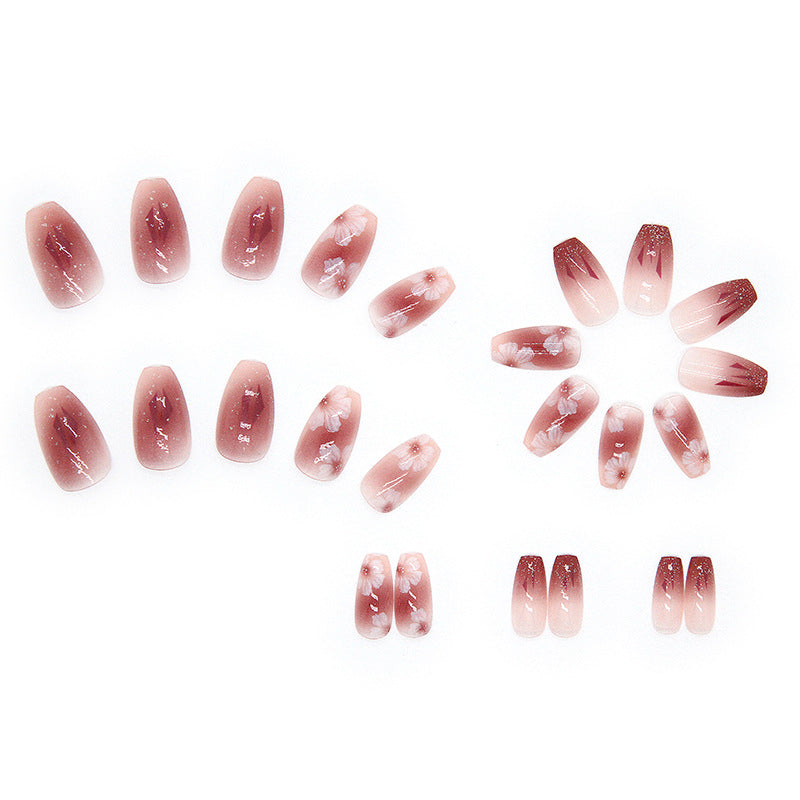 Gradient Translucent Camellia Wearable Nail Tips