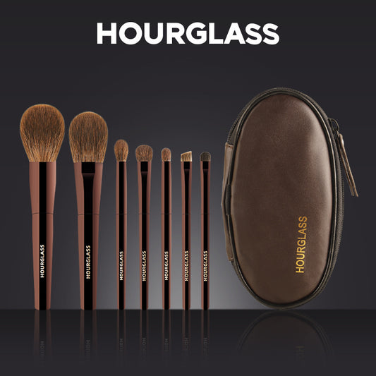 Mini 7-Piece Hourglass Makeup Brush Set, Portable Animal Hair Brushes