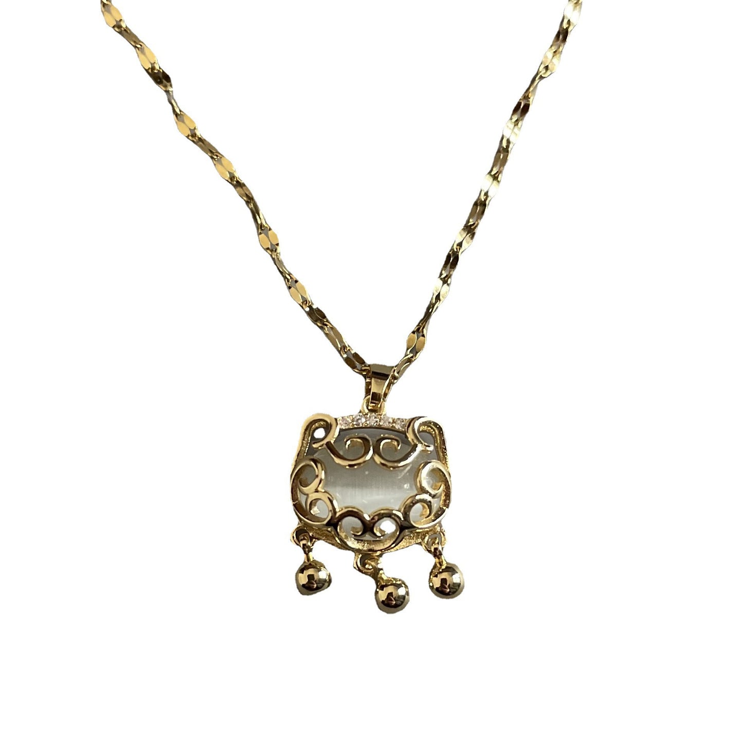 Cat's eye safety lock necklace