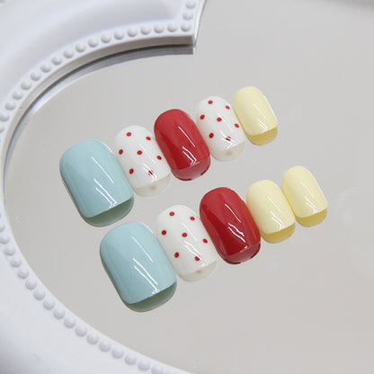 Polka Dot Short Square Vintage Nail Stickers 24 Pieces