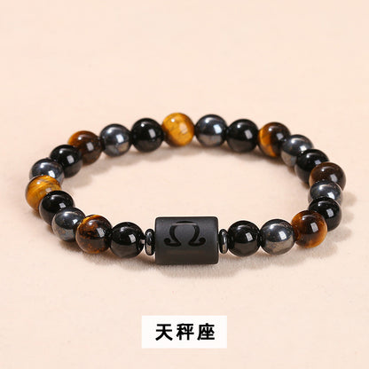 Natural yellow tiger's eye stone twelve constellations bracelet