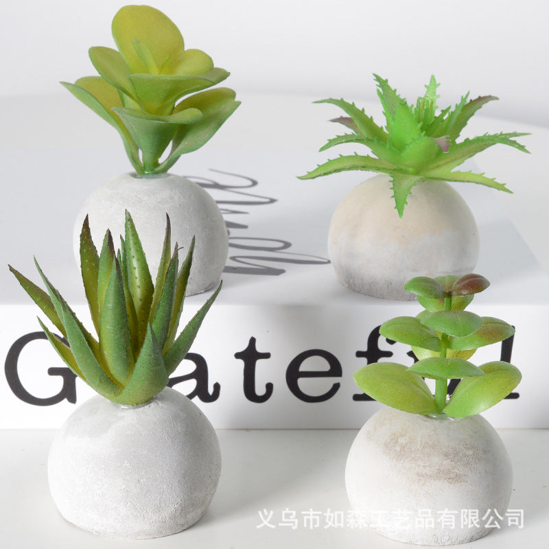 Simulation small cement ball succulent bonsai green plant potted