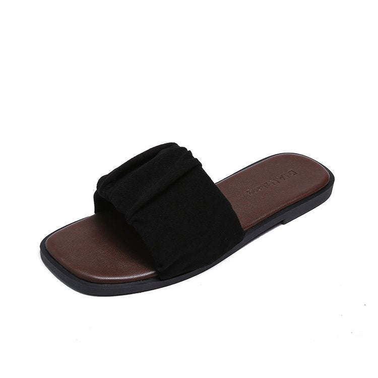 Fashion Square Head Flat Bottom One-Word Slippers