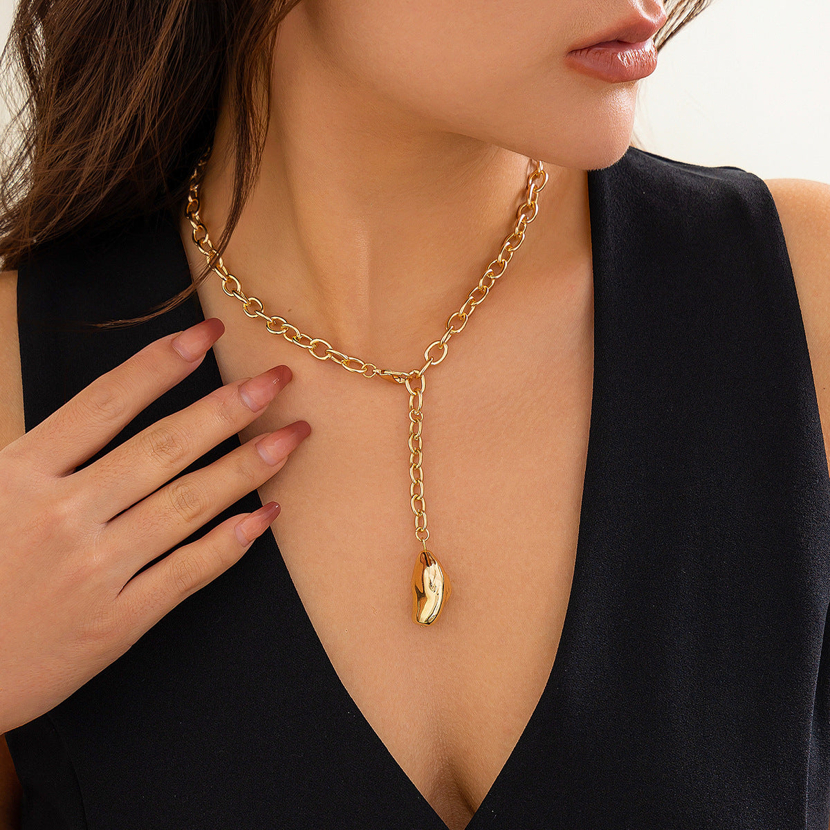 Irregular Golden Bean Pendant Necklace