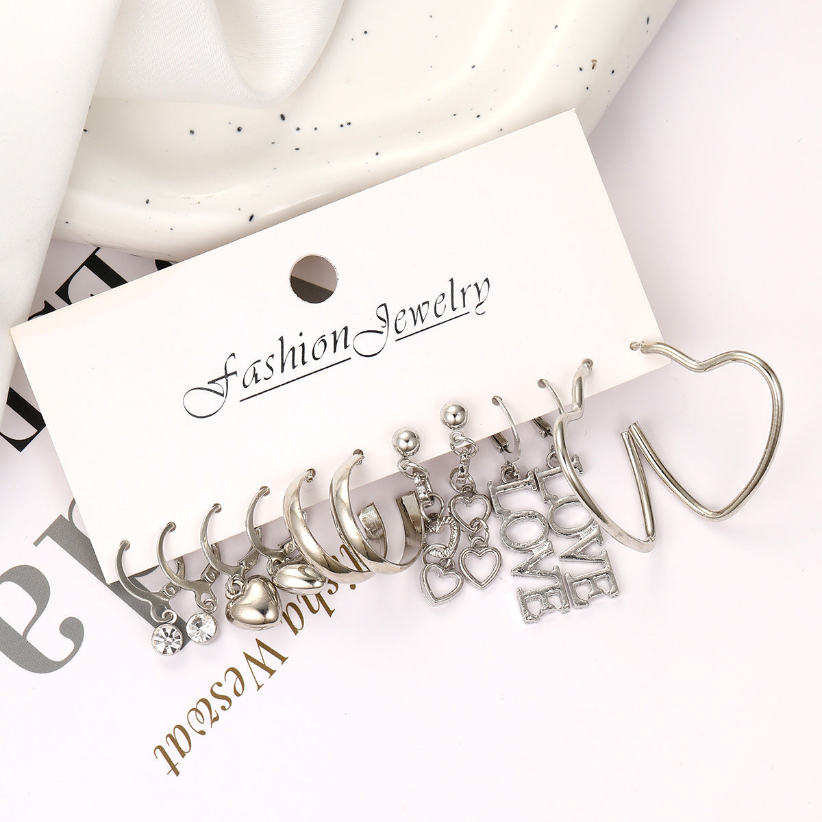 English letter love earrings set 6 pieces