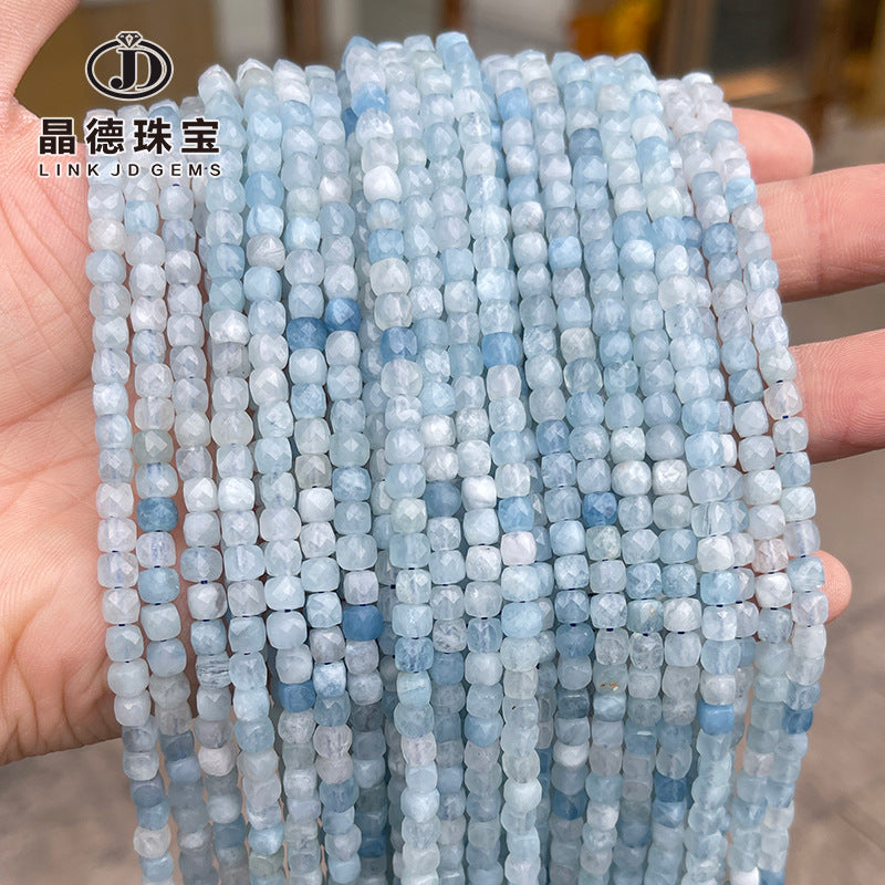 4-5Mm natural aquamarine faceted square beads loose beads