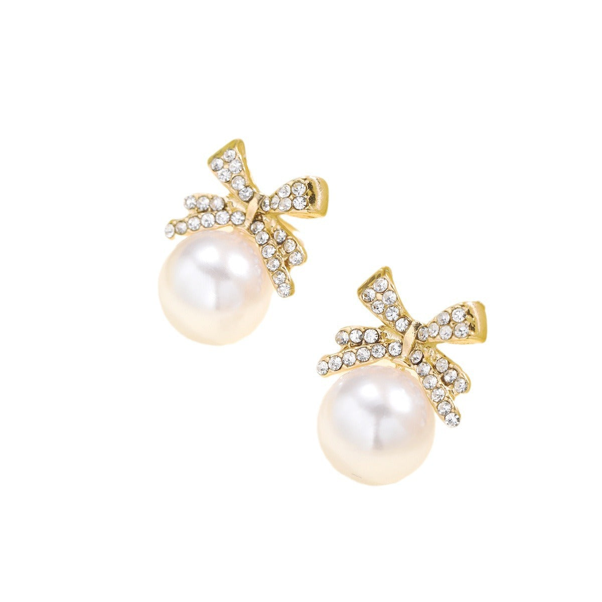 Bowknot Diamond Vintage Pearl Earrings