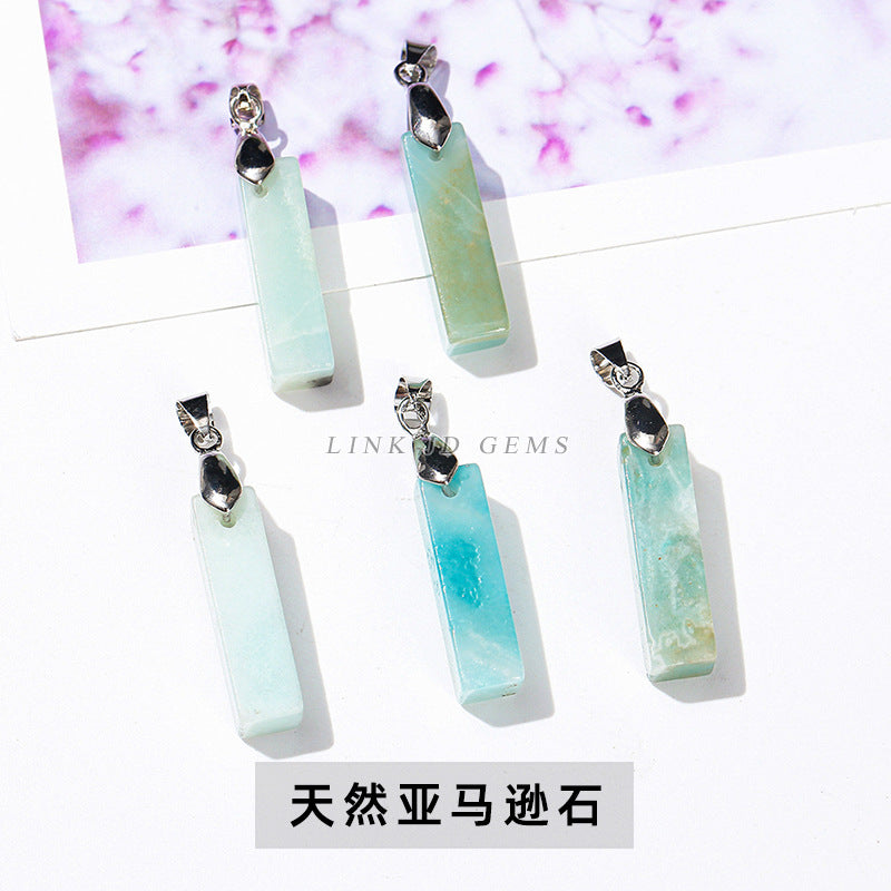 Natural jade powder crystal three-dimensional rectangular strip pendant.