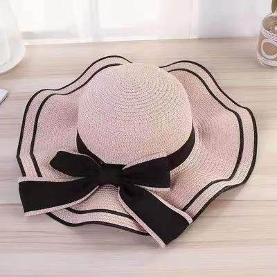 Wave-Edge Bow Wide-Brim Hat