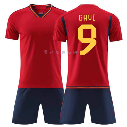 Conjunto de camiseta de aficionado de local de España 15 Ramos 9 Xavi Copa del Mundo 2022 