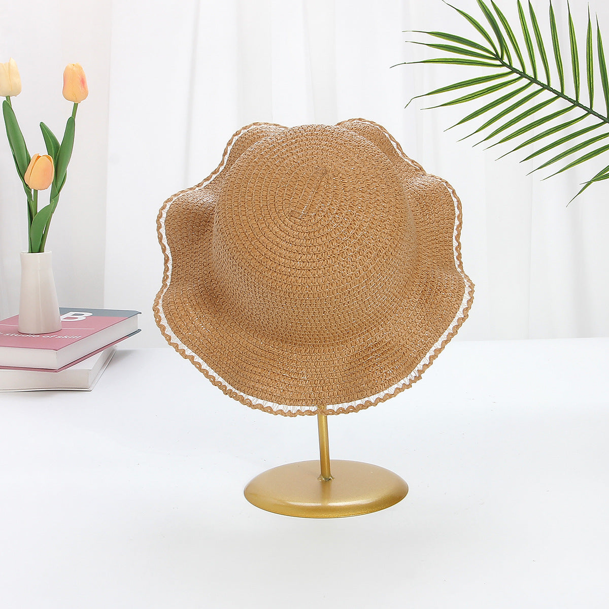 Sombrero para el sol con ondas para niños, de ala ancha, de verano, a la moda 