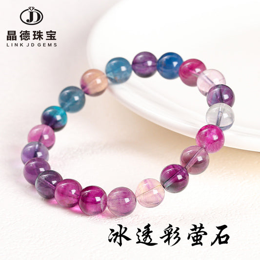 Natural light color ice transparent rainbow fluorite bracelet