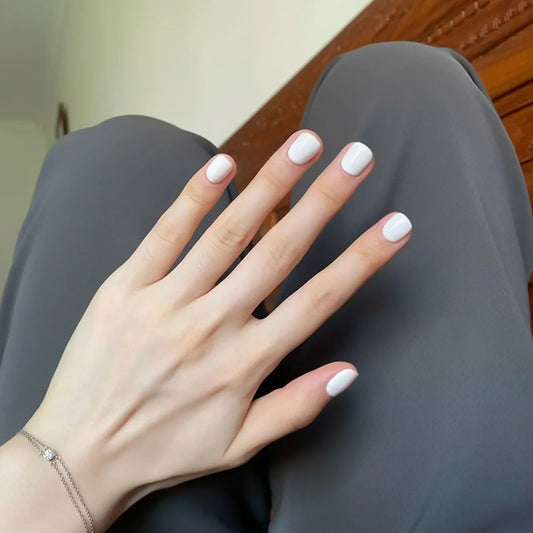 White Short Square Nail Stickers