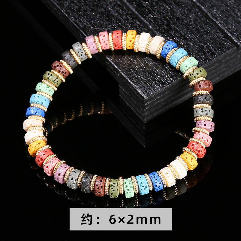 Mixed color volcanic stone tablet bead bracelet