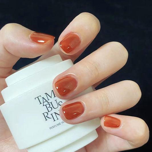 Cream Orange Medium-Length Square Fake Nails