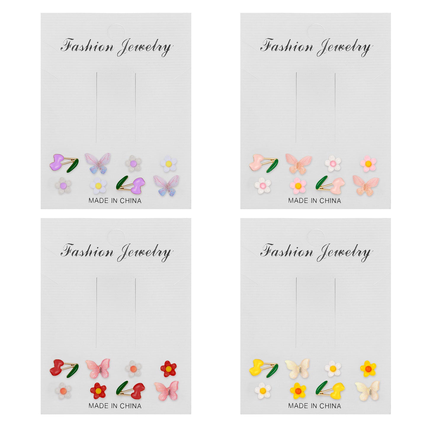 Colorful butterfly and flower earrings set 8 pieces