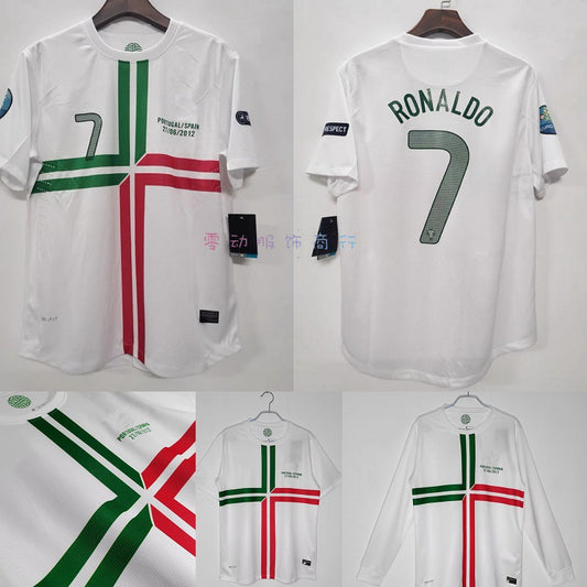 12 Euro Portugal Ronaldo Figo White Away Long Short Sleeve