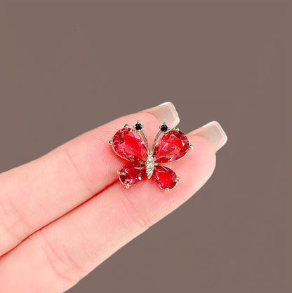 Crystal Red Butterfly Brooch