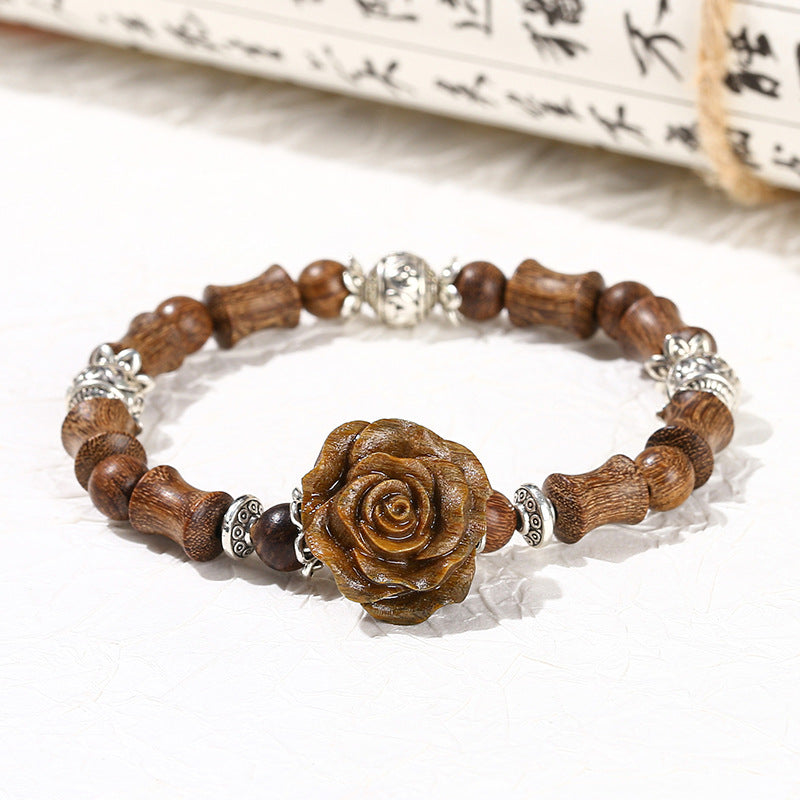 Golden Sandalwood Bamboo Beads Camellia Bracelet