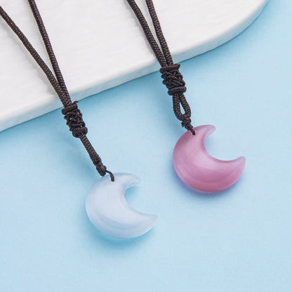 Natural crystal cat's eye moon necklace pendant